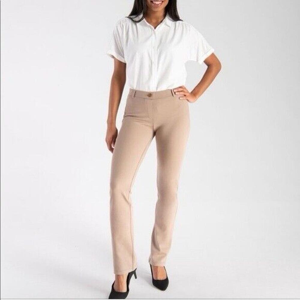 Betabrand Dress Pants Womens S Petite Tan Khaki Straight Leg Ponte Stretch Yoga